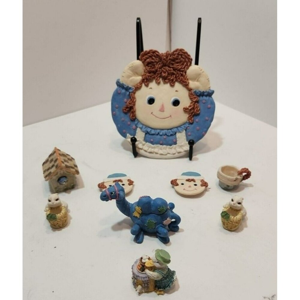 Vtg Popular Imports Collectible Raggedy Ann Plate And Figurines